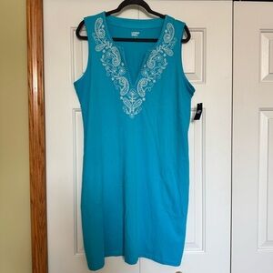 Land's End Dress Cotton Jersey Cover Up V-Neck Pockets NWT